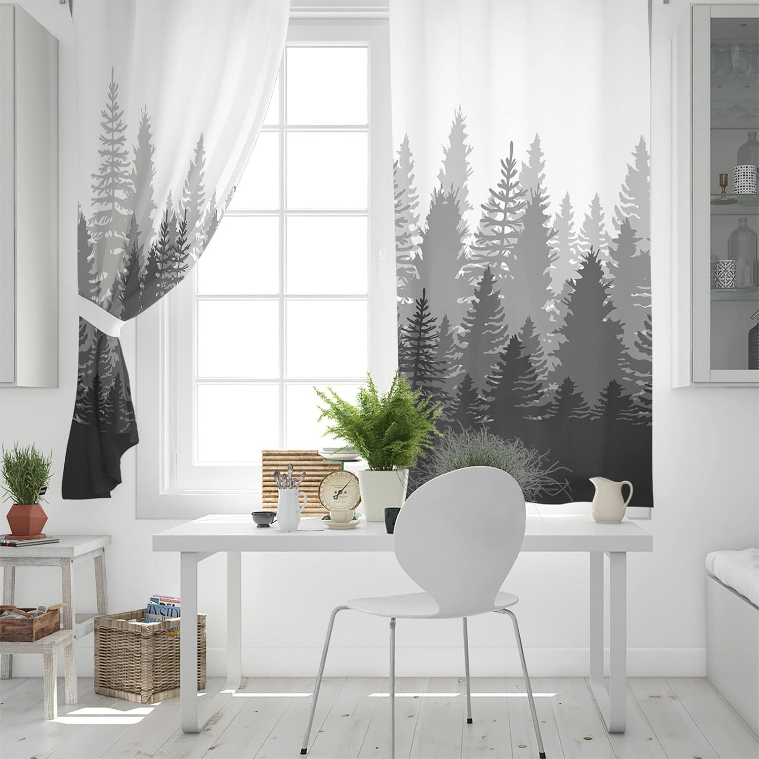 Ambesonne Forest Curtains, Wilderness Pattern with Many Trees Nature 108″ X 84″.