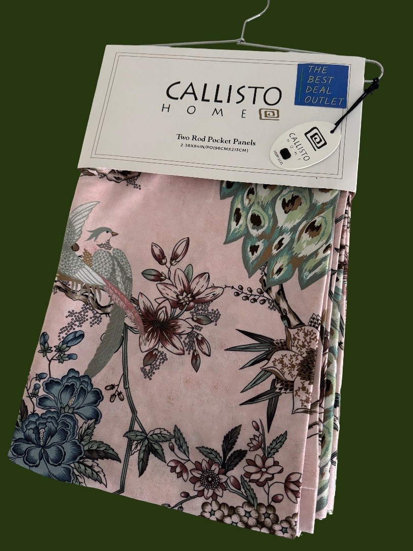 CALLISTO Window Curtains 2 Panels 38” X 84″ Peacock Birds Drapers Back Top Blush