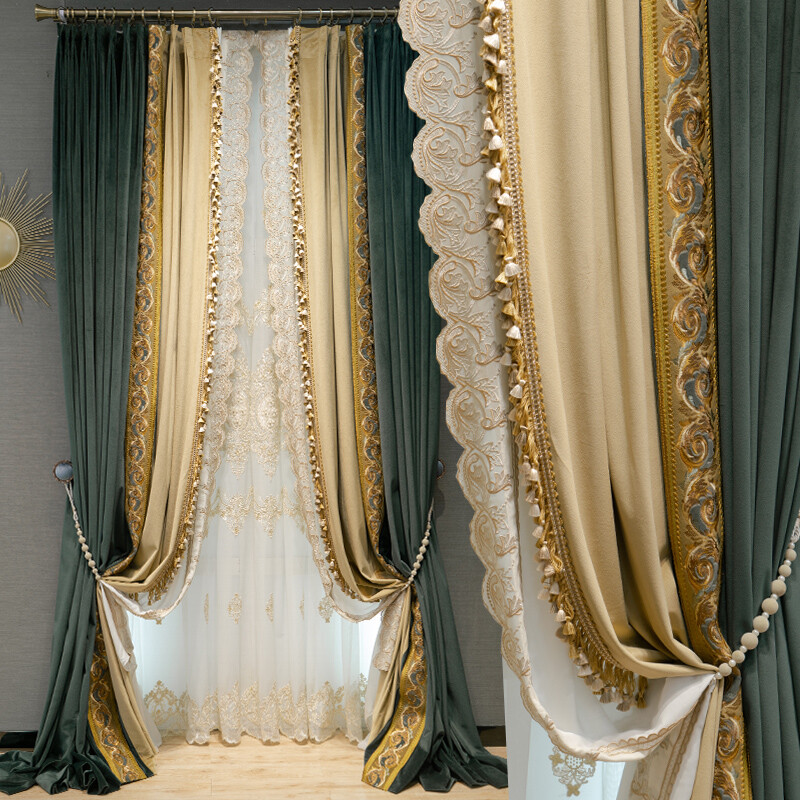 European Dark grey luxury velvet thick cloth blackout curtain tulle drape C1407