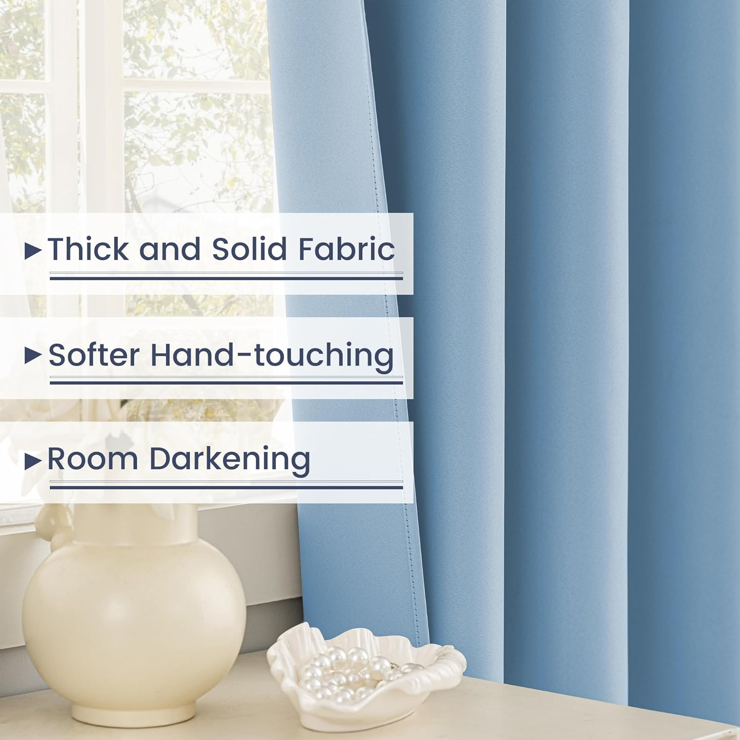 Light Blue Extra Long Blackout Curtains for High Ceilings, 52″x132″ Panel