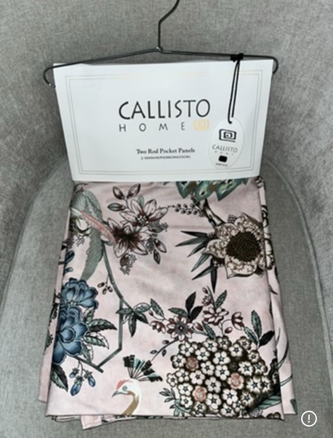 1-NWT CALLISTO HOME PEACOCK PRINT CURTAINS SET OF 2 PANELS SIZE 38”x 84”