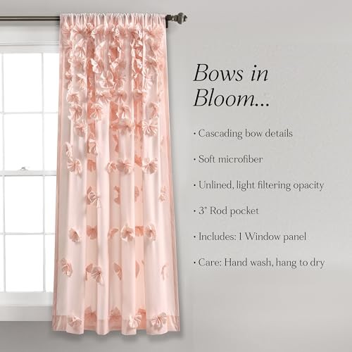 Riley 54×45 Light Filtering Window Curtain Panel with Handmade Bow Details Blush