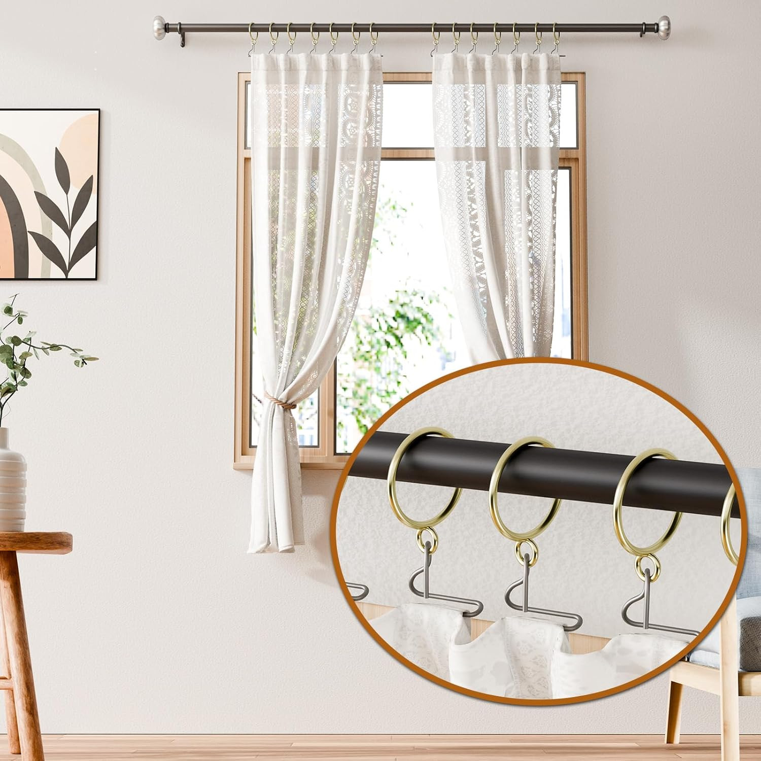 50 Pack Gold Metal Curtain Rings with Eyelets, 1.5 Inch Inner Diameter Drapery R