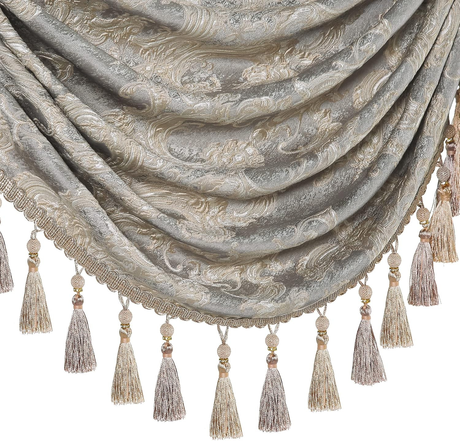 Luxury Waterfall Valances for Windows, Jacquard Thick Swag Waterfall Curtains Va