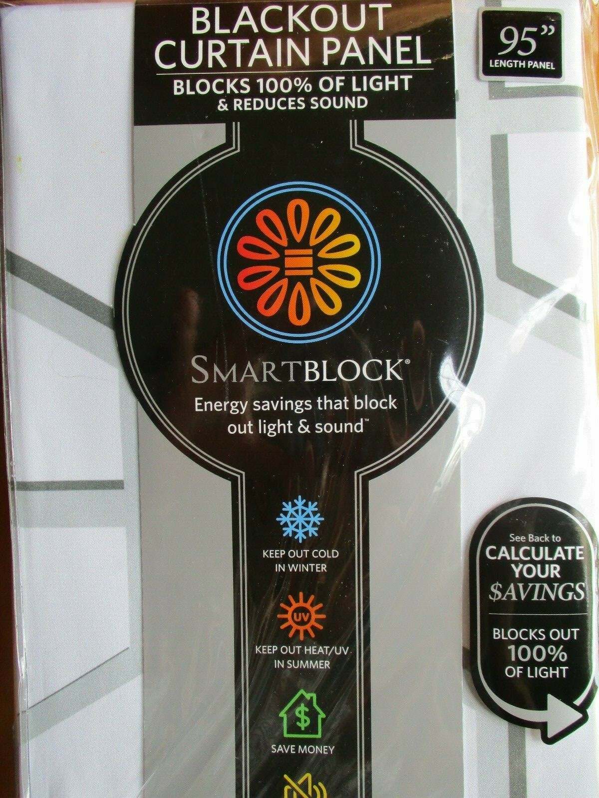 SMART BLOCK CHROMA GEO GRAY 95″ LENGTH BLACKOUT CURTAIN PANEL – NEW