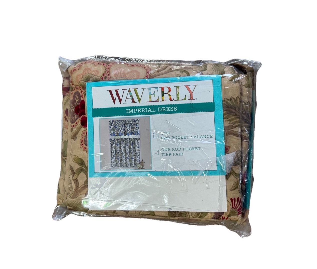 Set of 4 New Waverly Imperial Dress Curtains Short Cafe Valances Tan Floral