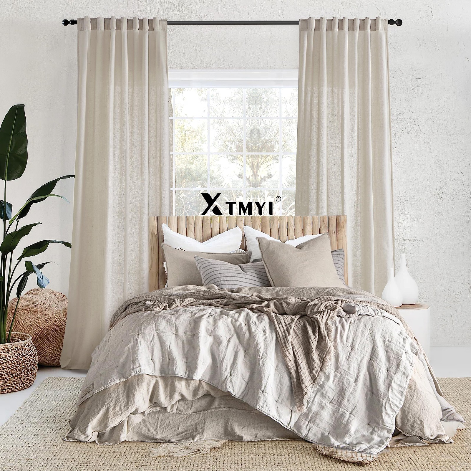 Floor to Ceiling Curtains 8 FT,Linen Cotton Blend Faux Linen Soft Touch Light…