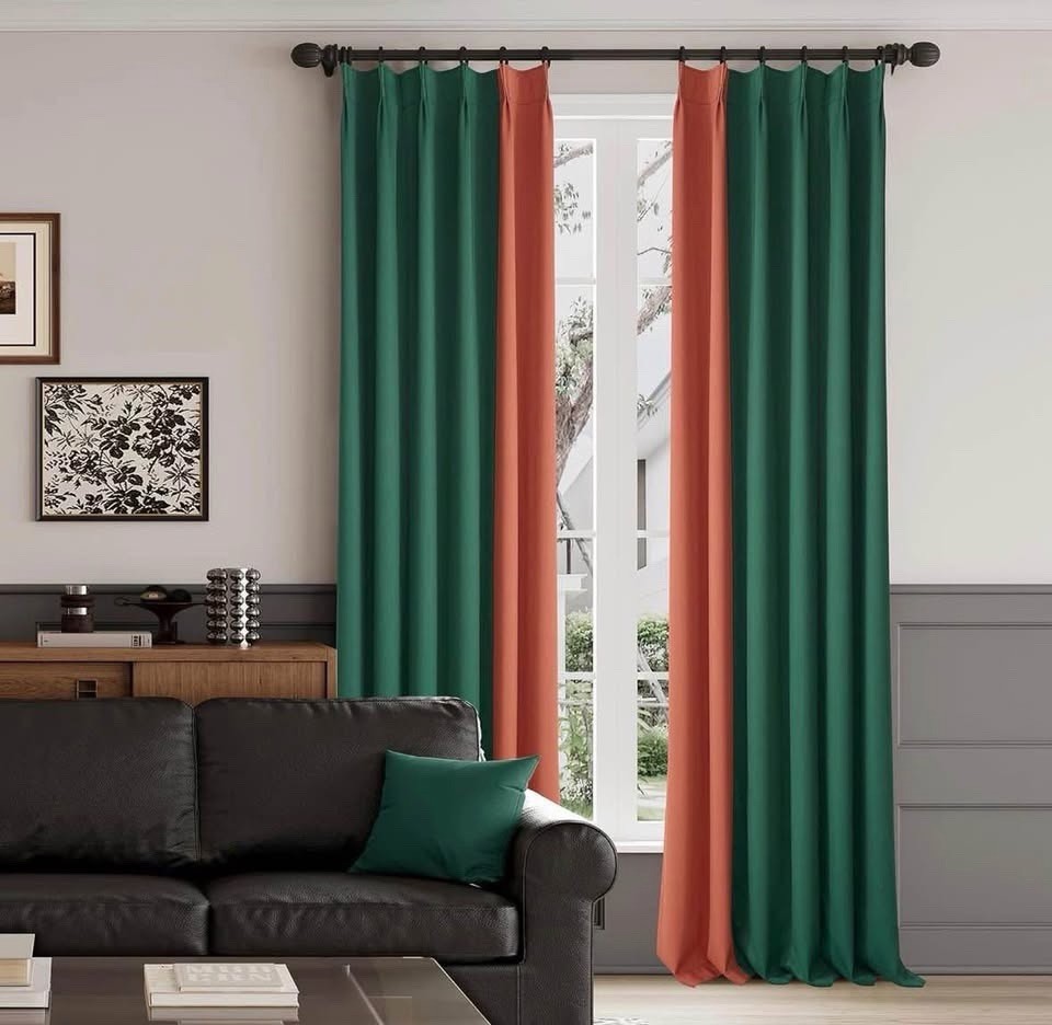 OYRING Blackout Pinch Pleat Curtains Green & Orange 42×96 Set of 2 New