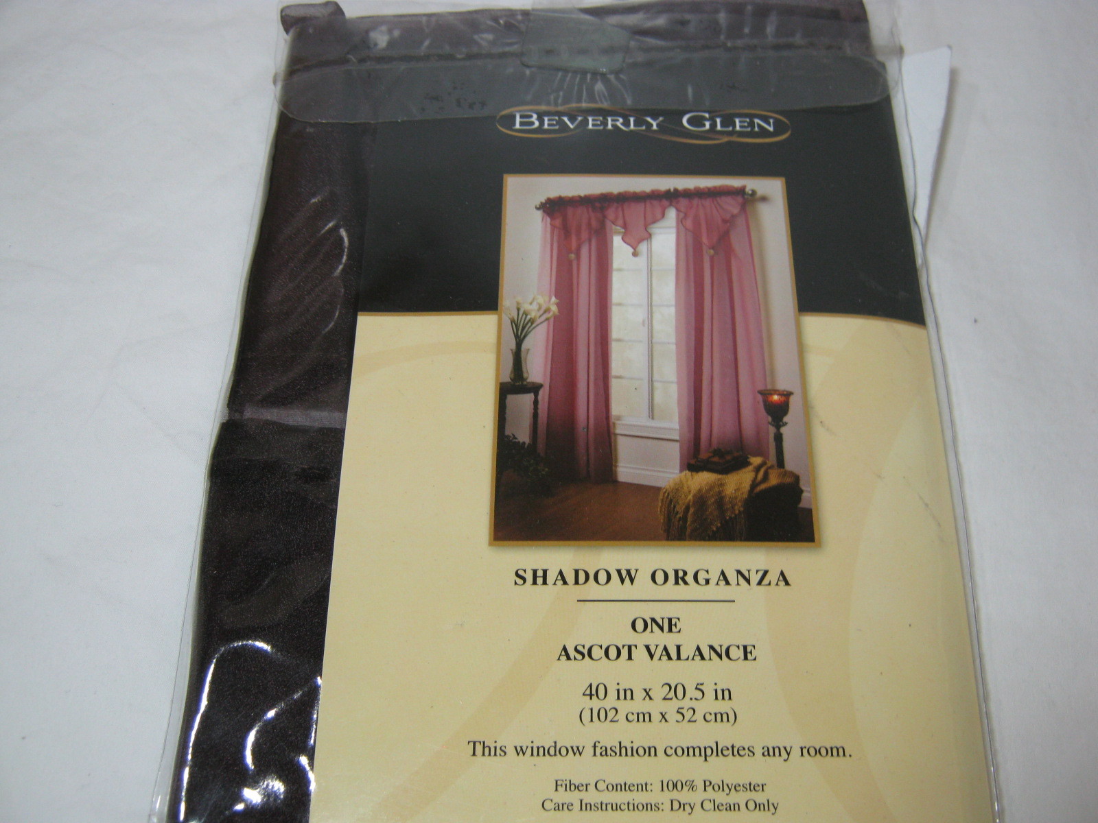 New Beverly Glen Aubergine Shadow Organza Ascot Window Valance 40×20.5 NIP