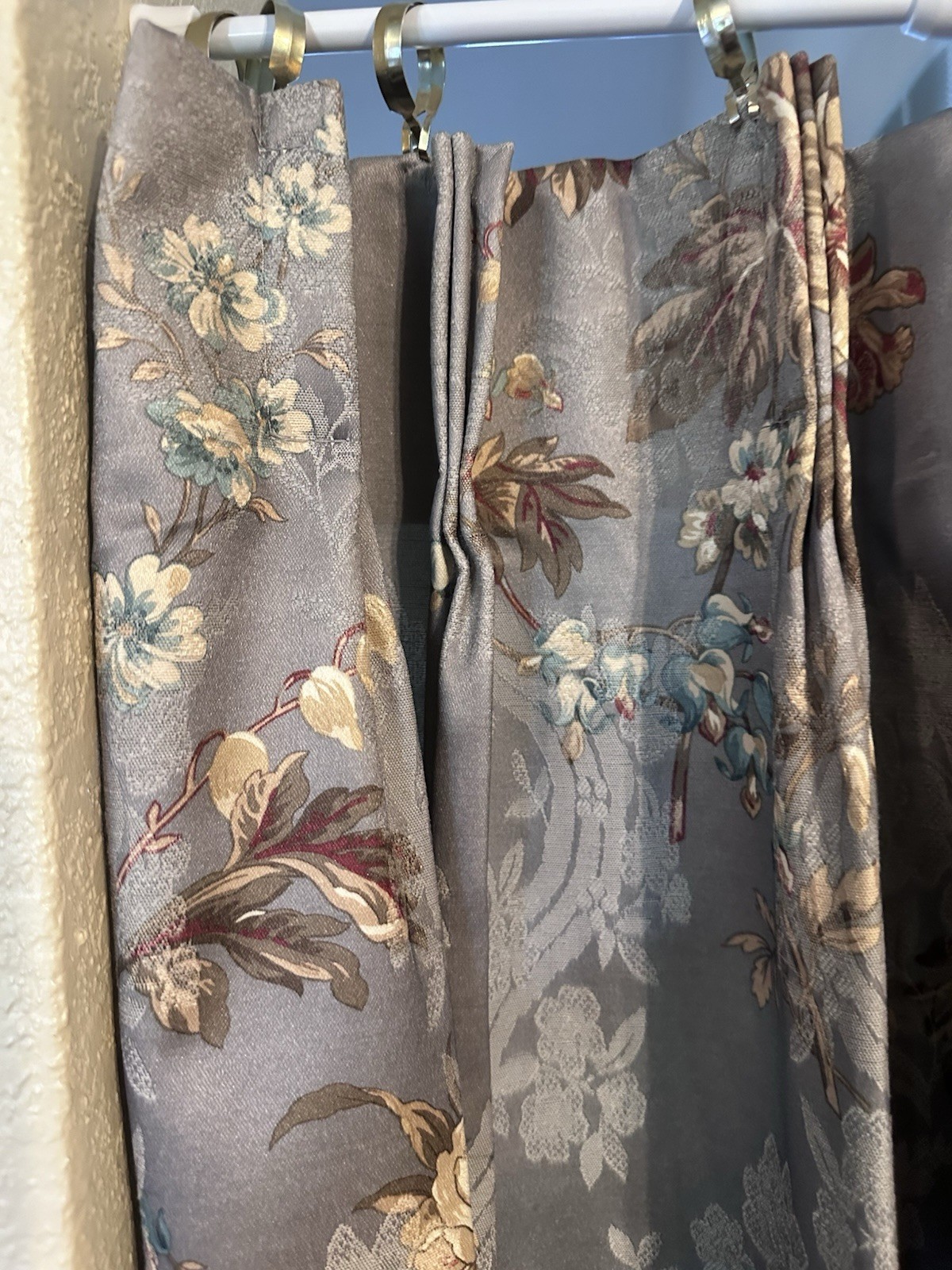 JCPenney Home Silver Floral Print Pinch Pleated Curtain 2 Panels Shabby Chic