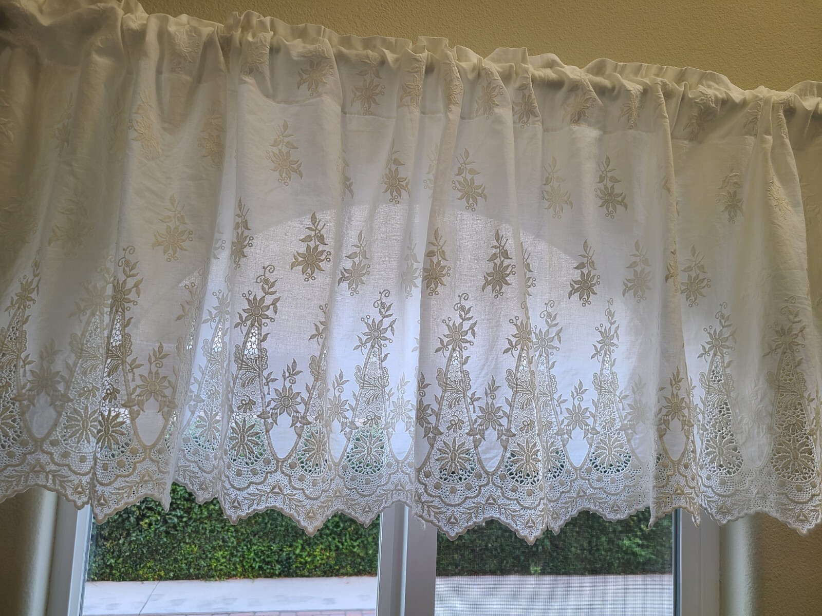 Beautiful White Embroidered Kitchen Half Curtain White Sheer Rod Pocket Curtain