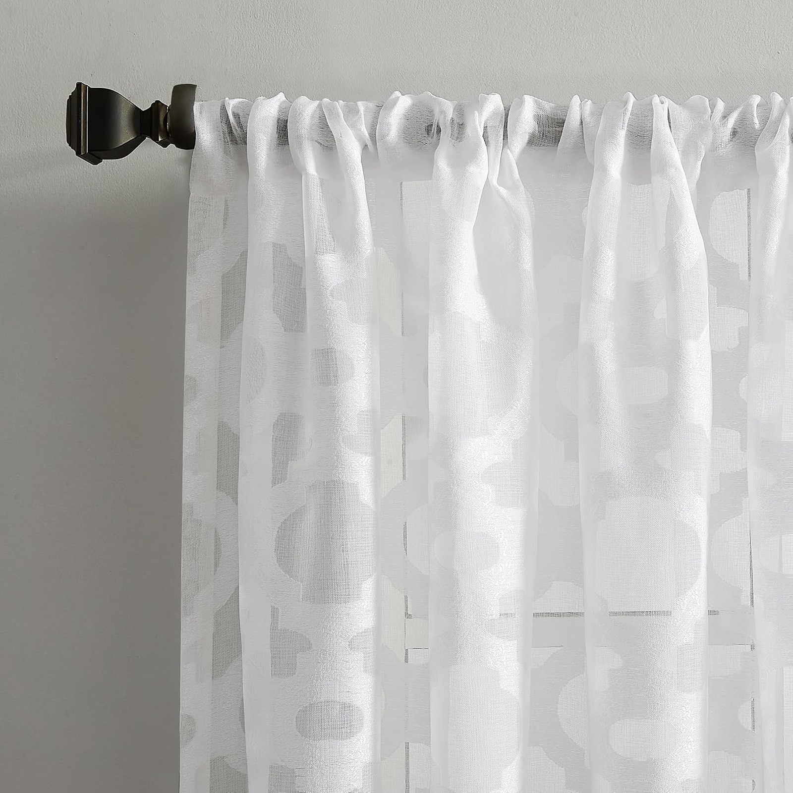Yvette Trellis Jacquard Sheer Curtain Panel 52×95 Inches White Polyester Privacy