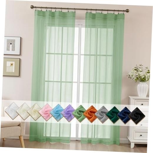 Sheer Curtains 84 Inches Long, Privacy Semi 42″W x 84″L (Pack of 2) Sage Green