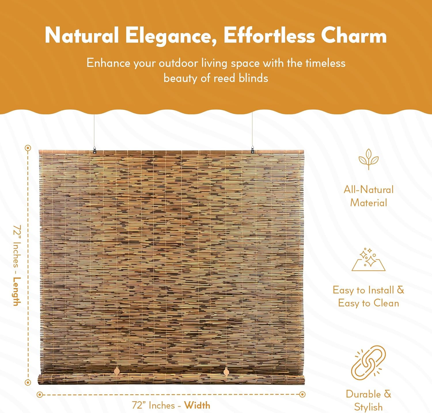 Cordless Waterproof Bamboo Blinds – Indoor/Outdoor Roll-Up Shades 72″x72