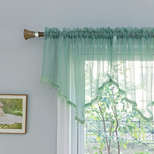 Beaded Sheer Valance Curtains for Living Room,Rod Pocket Farmhouse Window