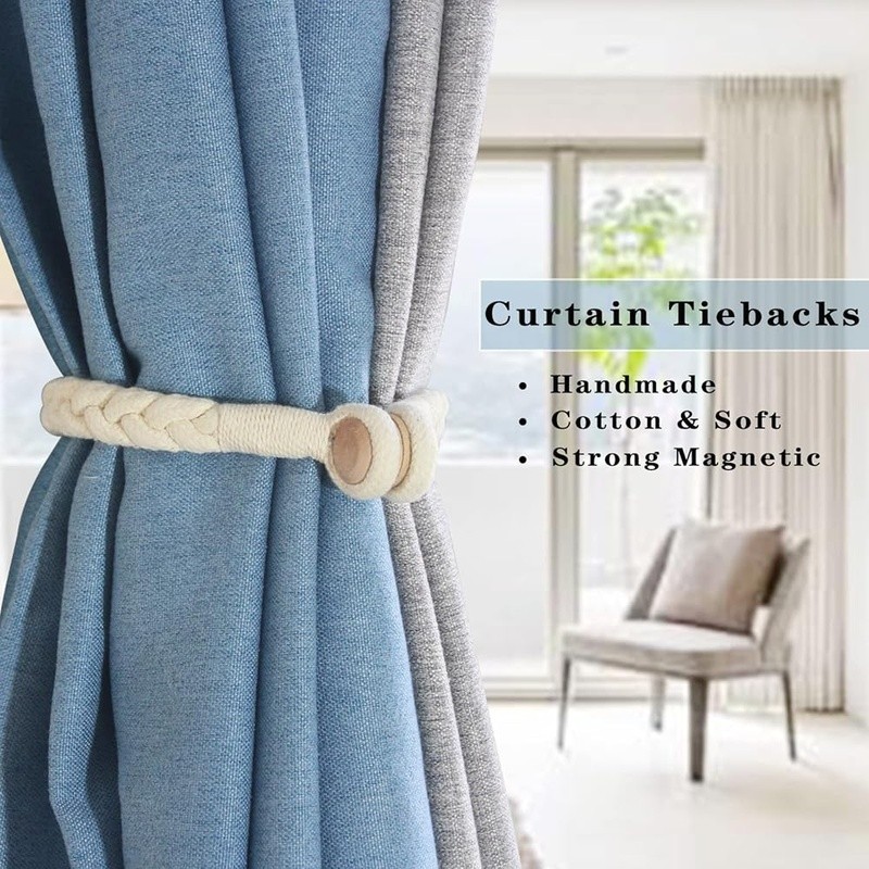 2 Pack Magnetic Cotton Curtain Tiebacks Hand-Woven Soft Holdbacks Home Decor New