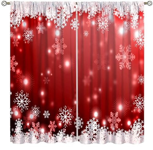 Christmas Curtains,Winter Snowflake Red 20.5″W x 63″L (Pack of 2) Red-3