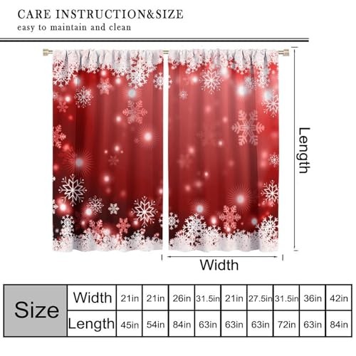 Christmas Curtains,Winter Snowflake Red 20.5″W x 63″L (Pack of 2) Red-3