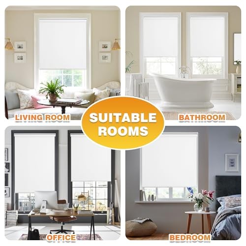 Blackout Roller Shades for Windows, Cordless Free-Stop Blinds 53″W x 72″H White