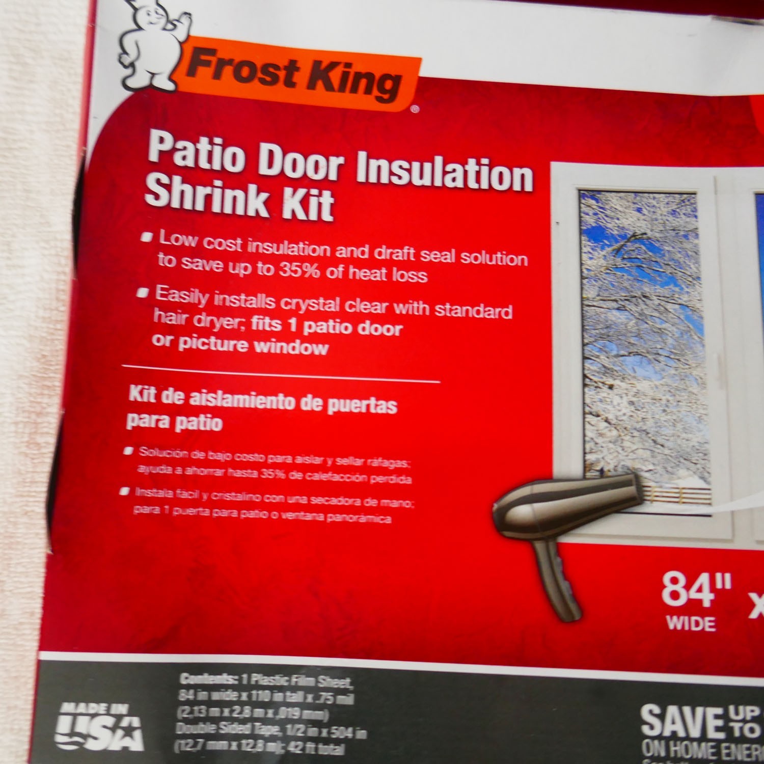 Frost King Clear Shrink Indoor Patio Door Insulator Kit 84 in. W X 110 in. L