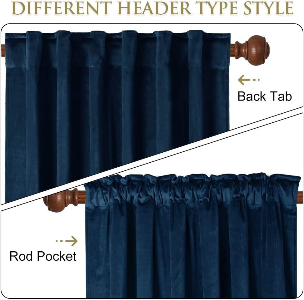 Navy Blue Velvet Curtains 96 Inches Long For Living Room Luxury Blackout Sliding
