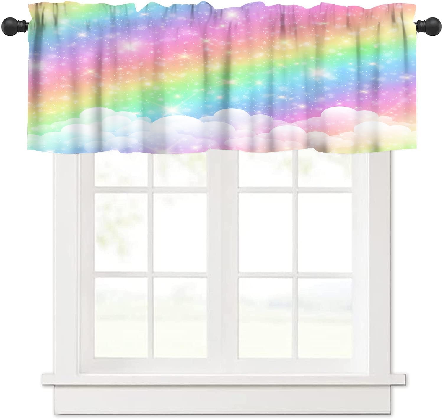 Rainbow Clouds Valance Curtain Fantasy Pink Starry Night Clouds Colourful Art…