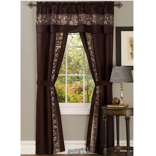 Fairfield Embroidered 5-Piece Window-In-A-Bag Set Chocolate 55″x84″ Polyester