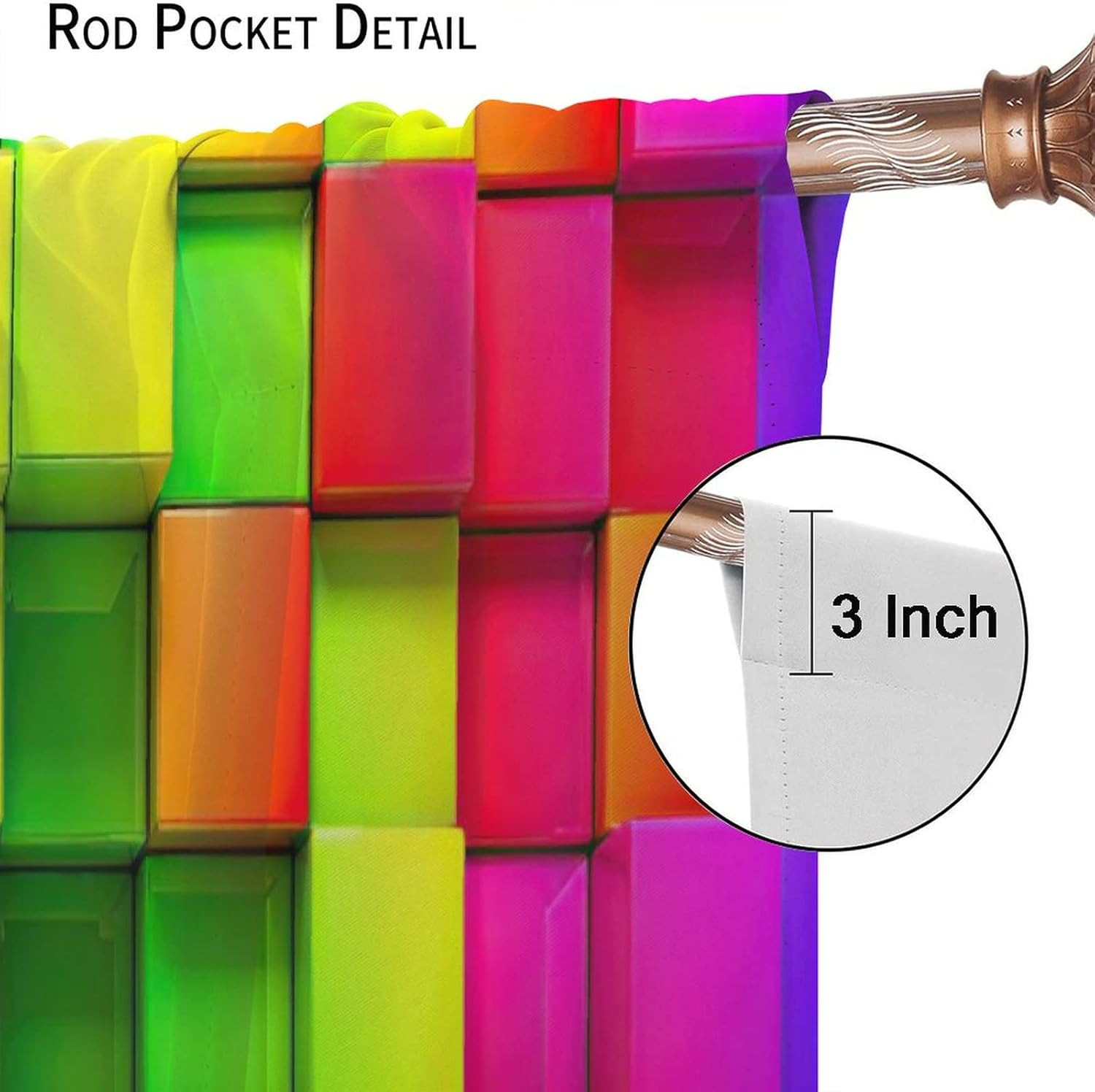 Colorful Brick Wall Blackout Window Curtains, Rainbow Geometric Abstract Neon 3
