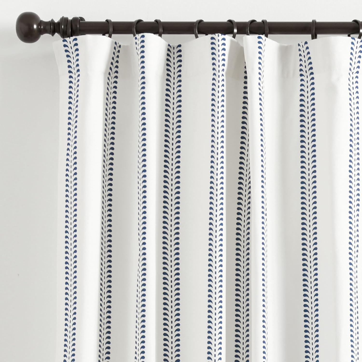 – Hollis Ditsy Single Stripe Curtain – White Cotton Panel with Vertical Blue Pet