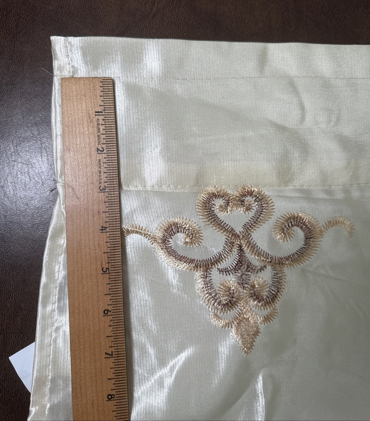 Drapes 2 Panels Beige w/ Attached Valance, Shimmer Satin, Sheer Lace 54 X 87”