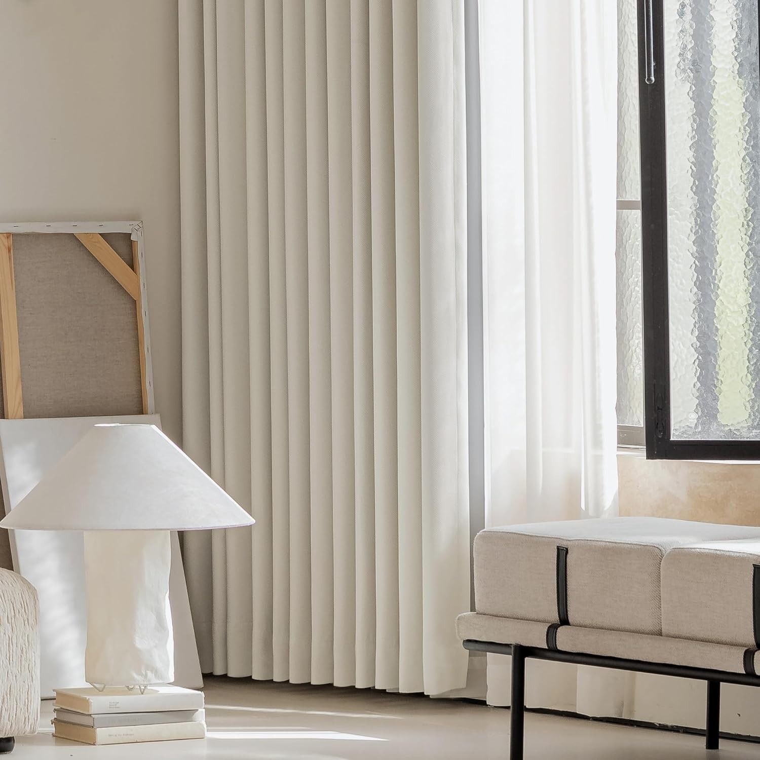 Art Deco Beige Blackout Curtains – Insulated Drapes for Bedroom and Living Room