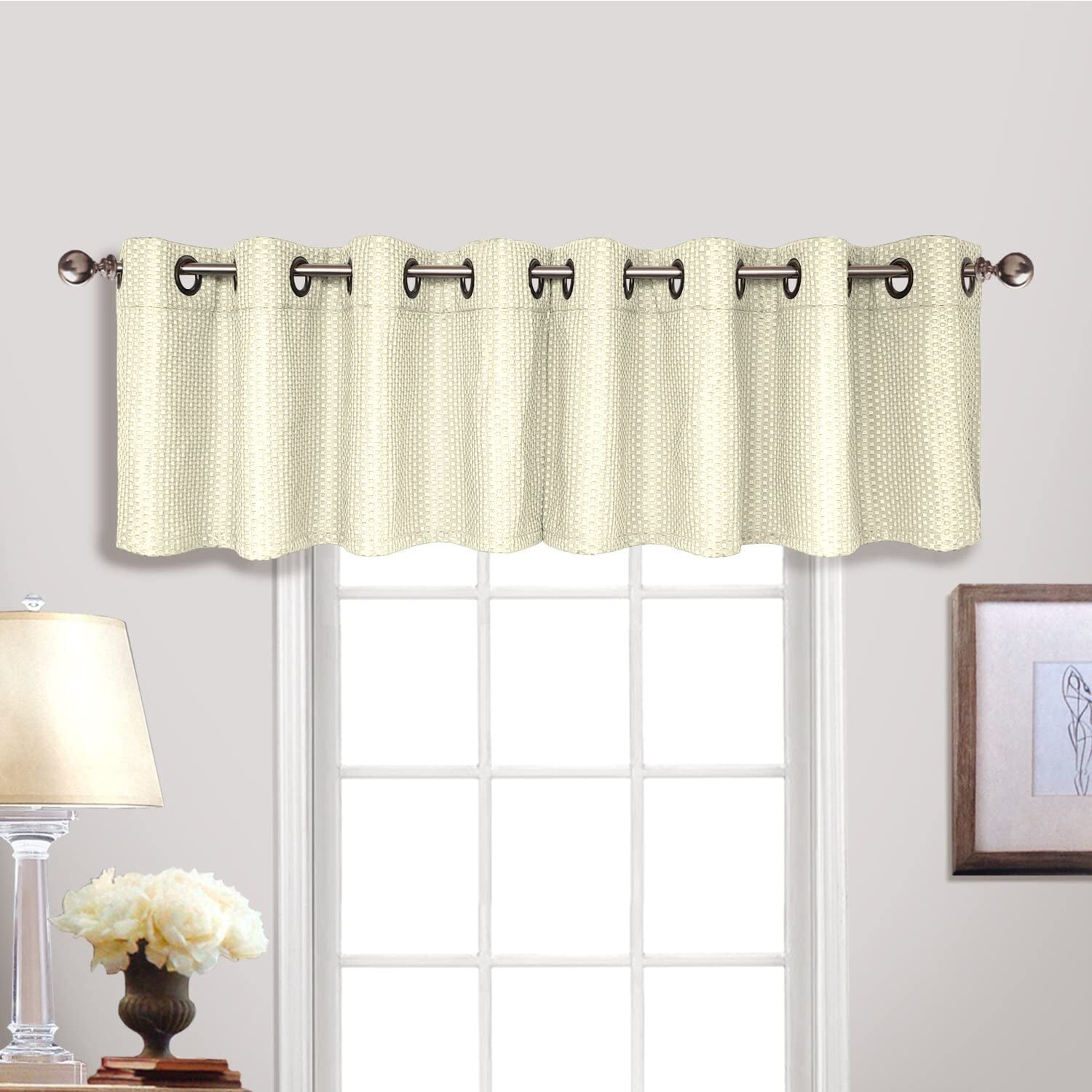 United Curtain Hamden Woven Waffle Grommet Valance – 54” Wide X 18” Long