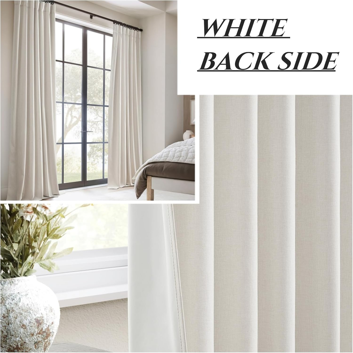 78 Inch Long Linen Blackout Curtains, 2 Panels Set for 76-80 Inch Window Drapes