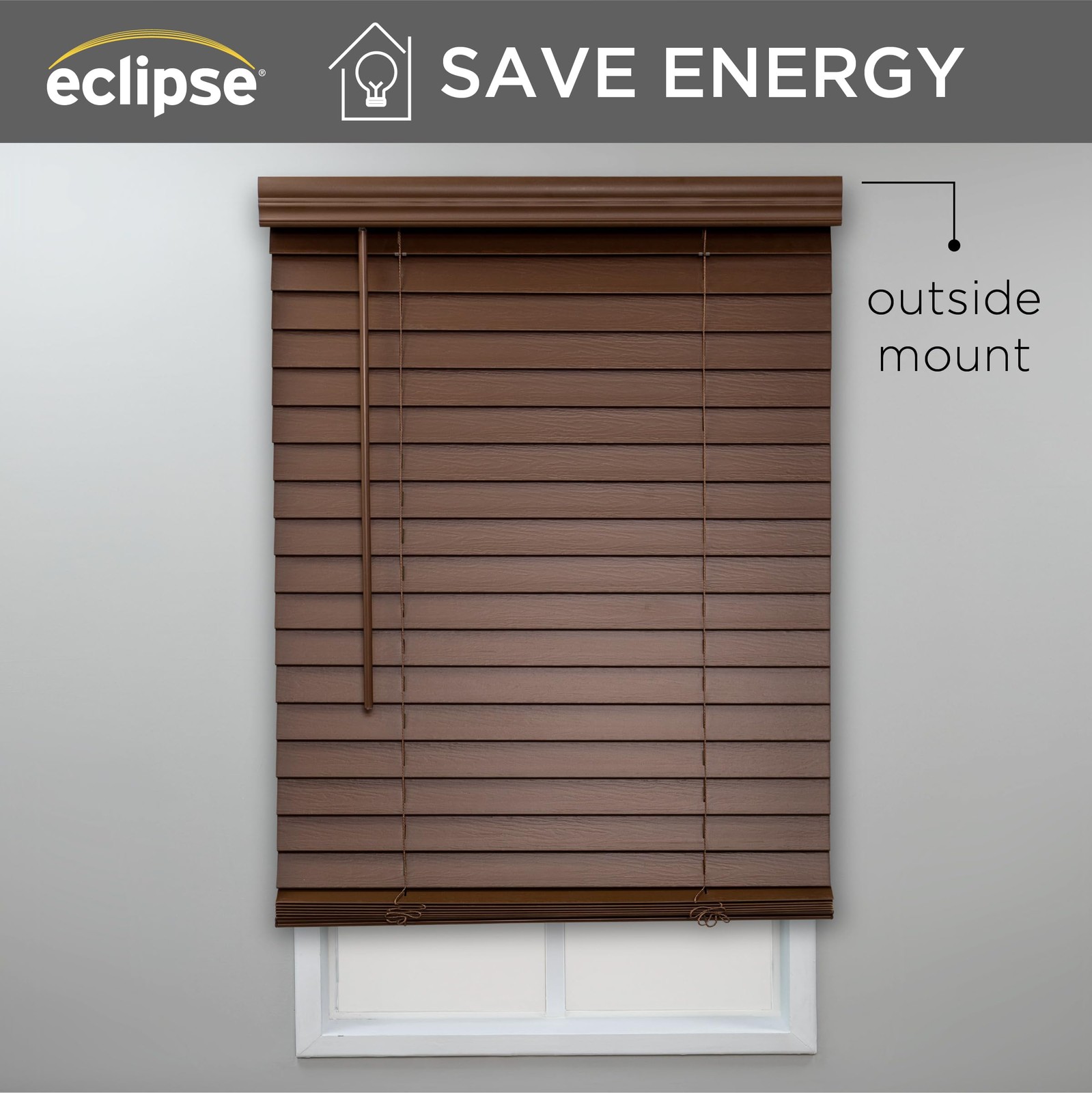 Eclipse 2In. Faux Wood Blinds 27W X 48L In Dark Oak – Blinds Certified