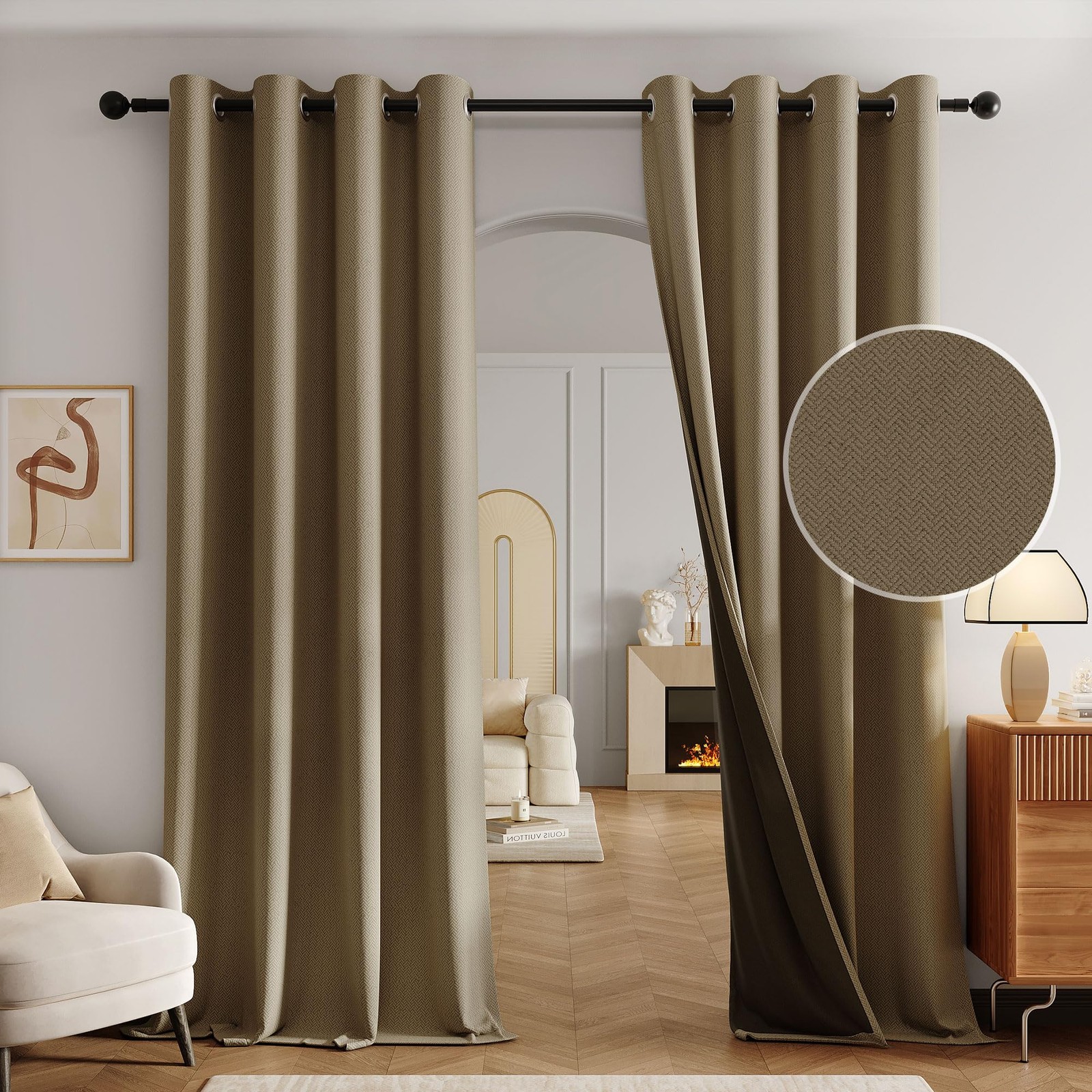Beauoop 100% Blackout Curtains 96 Inch Long 2 Panels for Bedroom Living Room Bro