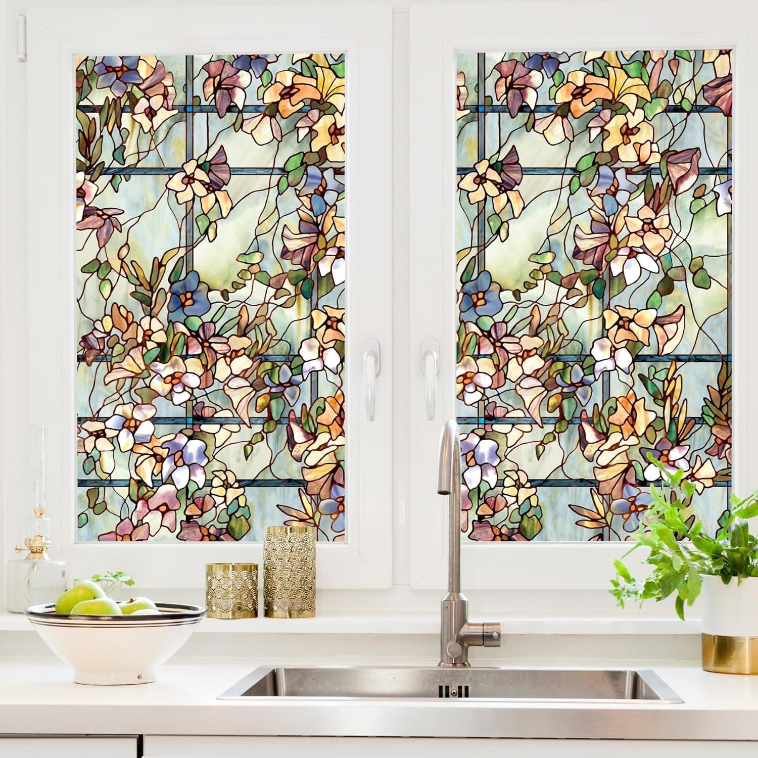 Trellis | Privacy Window Film with Vibrant Colored Pattern | Non-Adhesive & U…