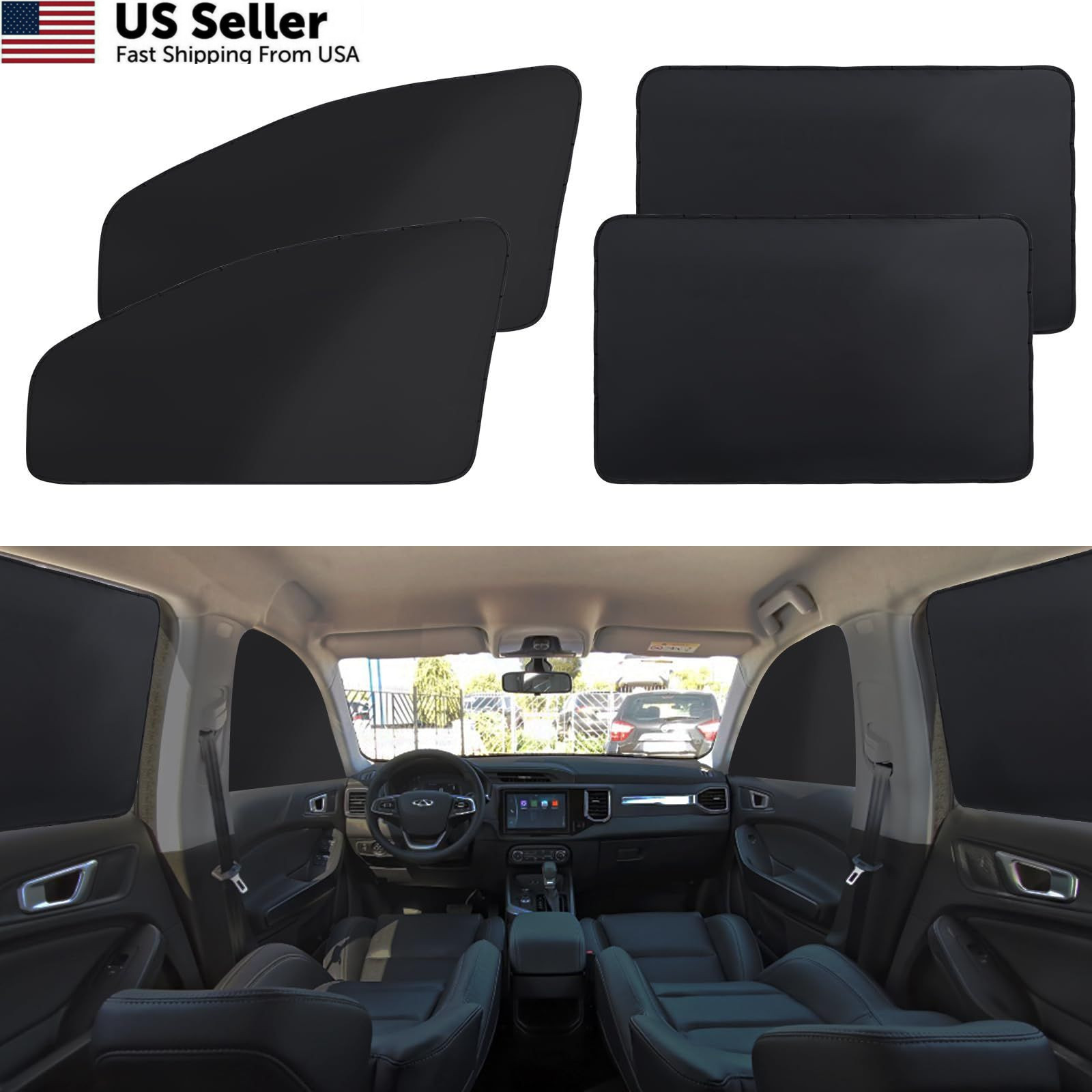 XCBYT Car Window Shades – 4 Pcs Privacy Curtains – 100% Large, Black-4PCS