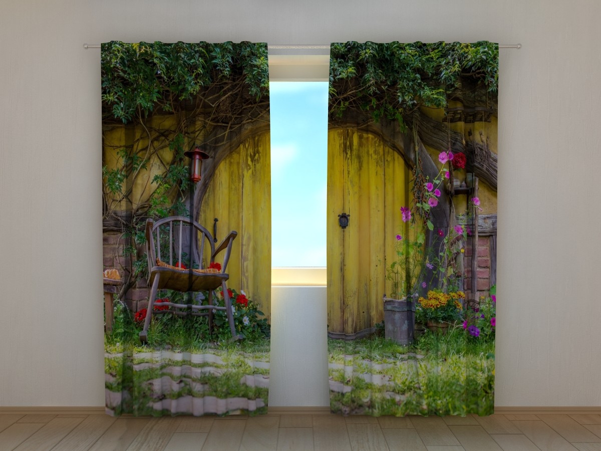 Curtain with Hobbit House Print Wellmira Ready Made 3D Kid’s Room