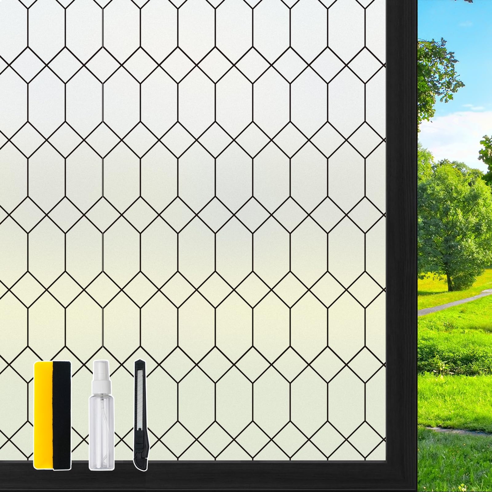 DKTIE Window Privacy Film Stained Glass Frosted 17.7in X 78.7in, S593