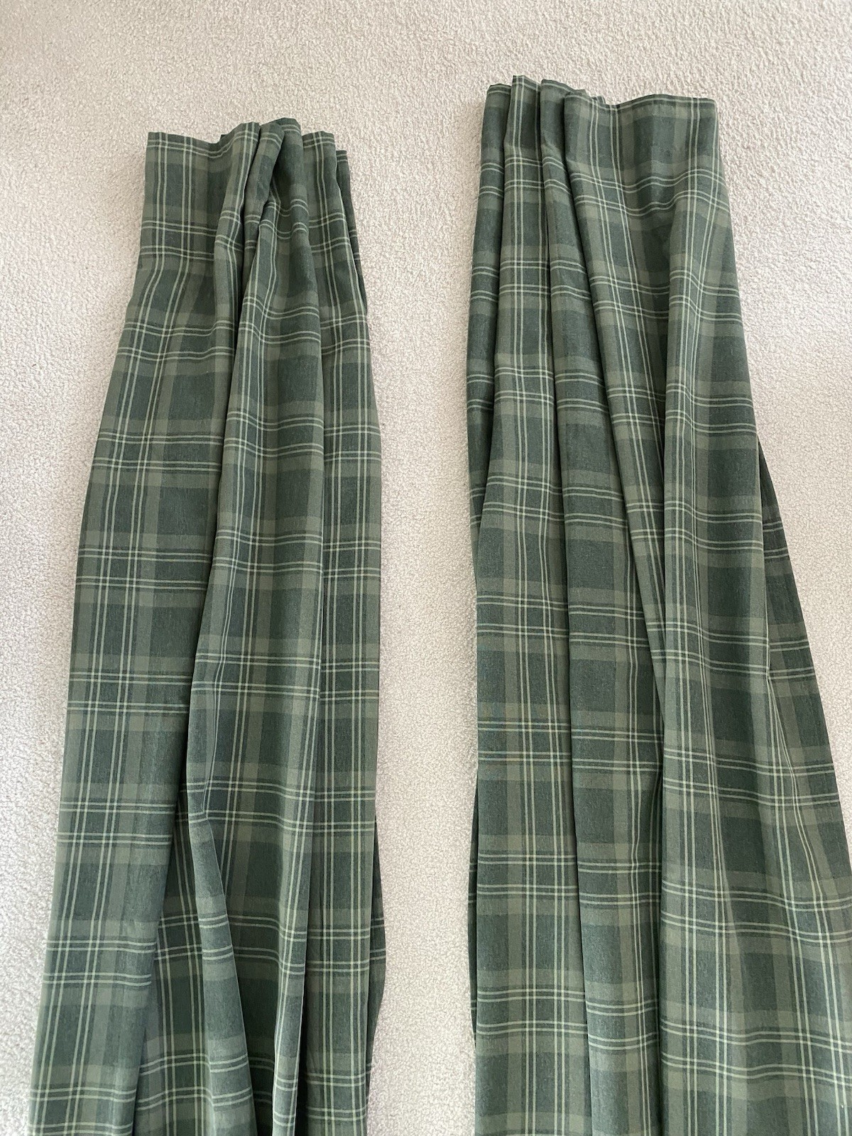 Ikea HAGGVECKMAL Dark Green Tartan Plaid Drapes 98” 2 Panels Curtains