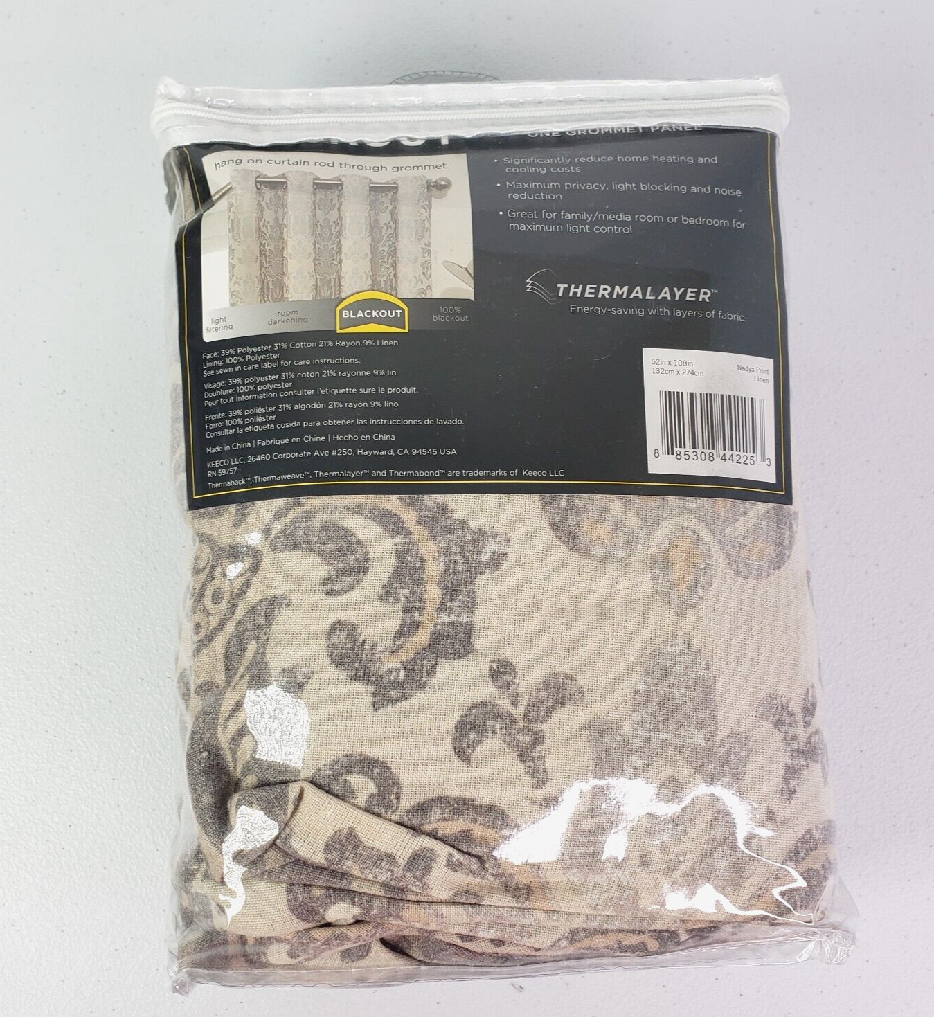 NEW Eclipse Nadya Print Blackout Window 1 Grommet Panel 52×108 Linen Thermalayer