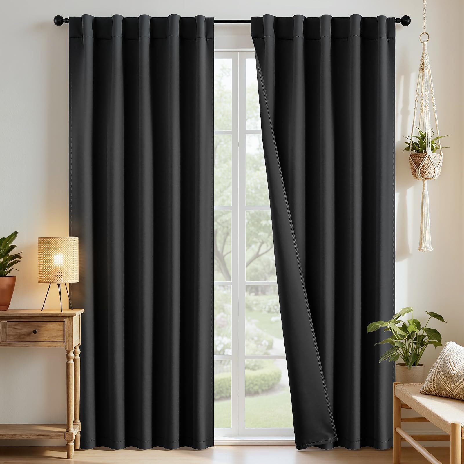 Joydeco Black Blackout Curtains 84 Inch Length 2 Panels Set, Black Out Curtains