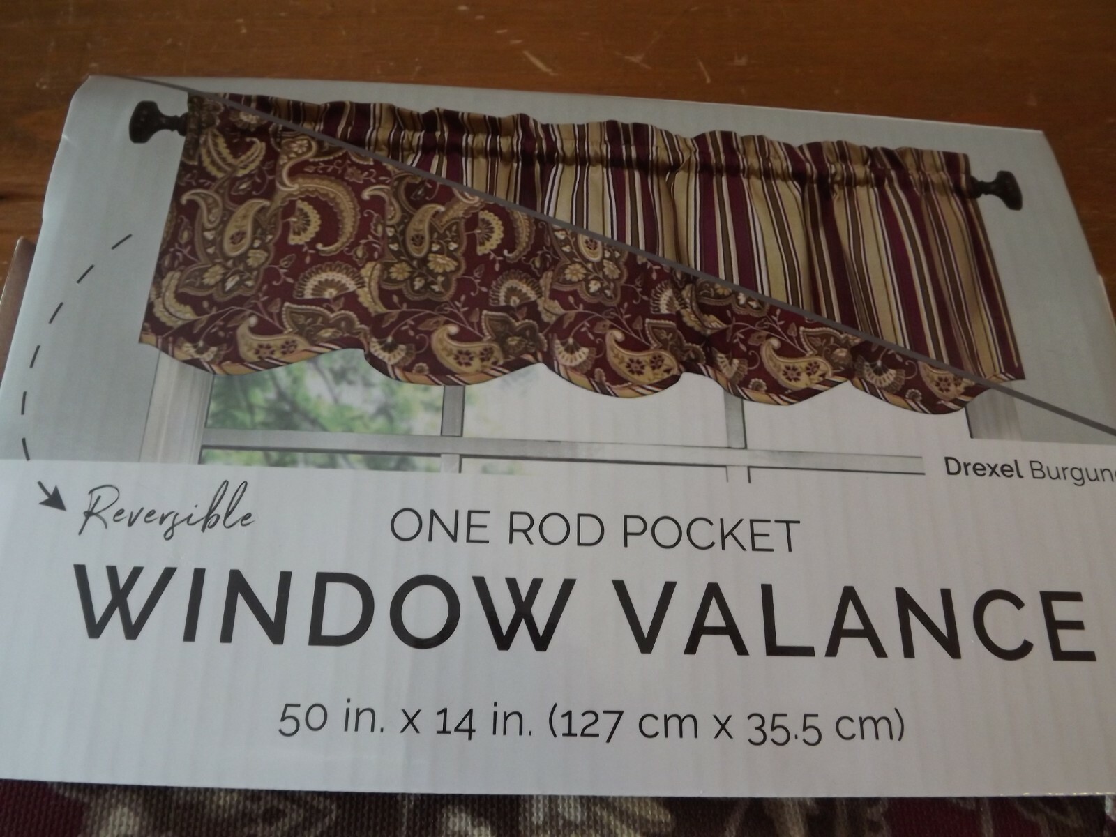 NEW reversible VALANCE bY DREXEL Ellery SCALLOPED CHOOSE BURGANDY OR BROWN NIP
