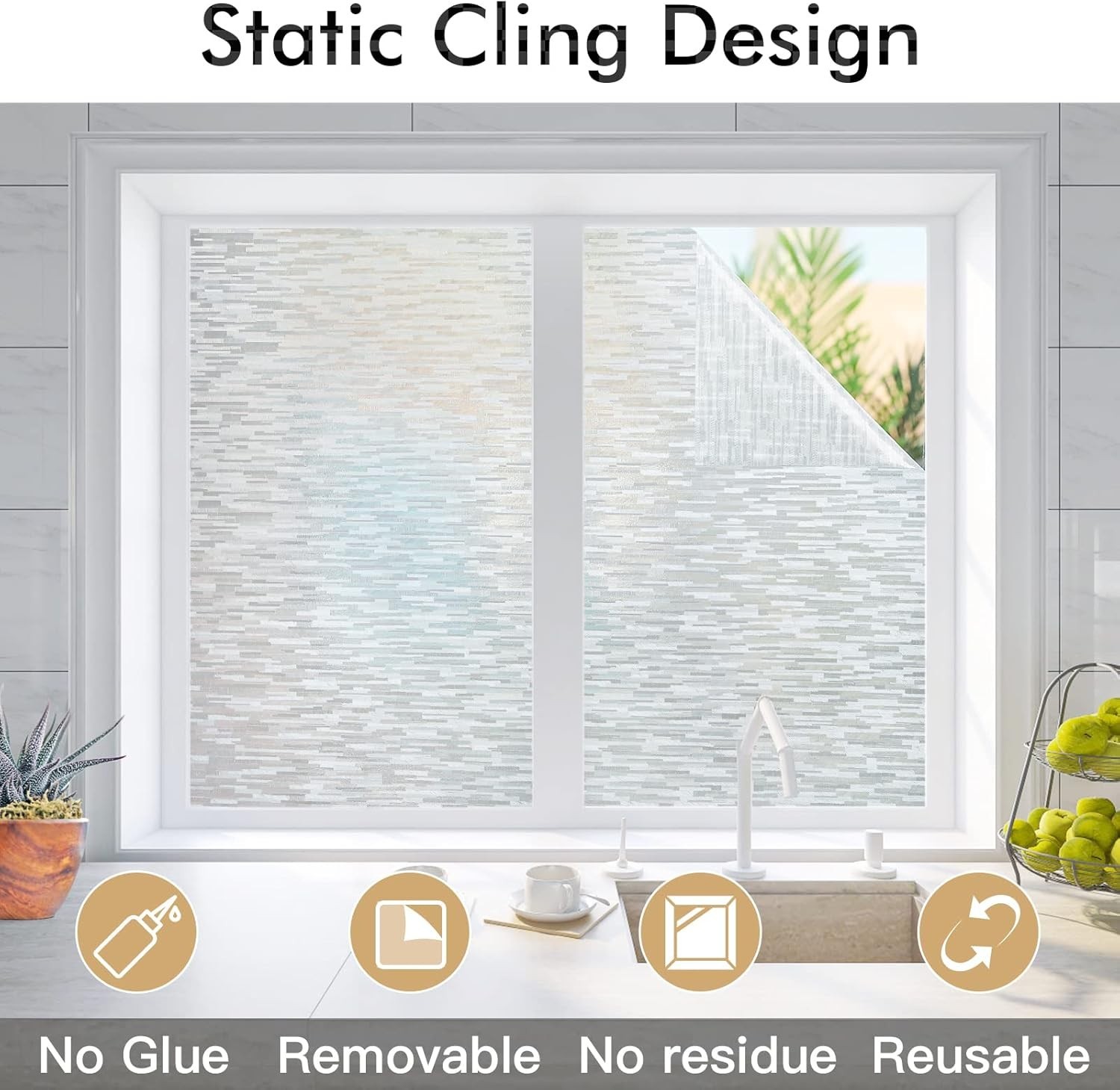 Window Privacy Film, Frosted Glass Film, Sun Blocking Static Cling for Bathro…