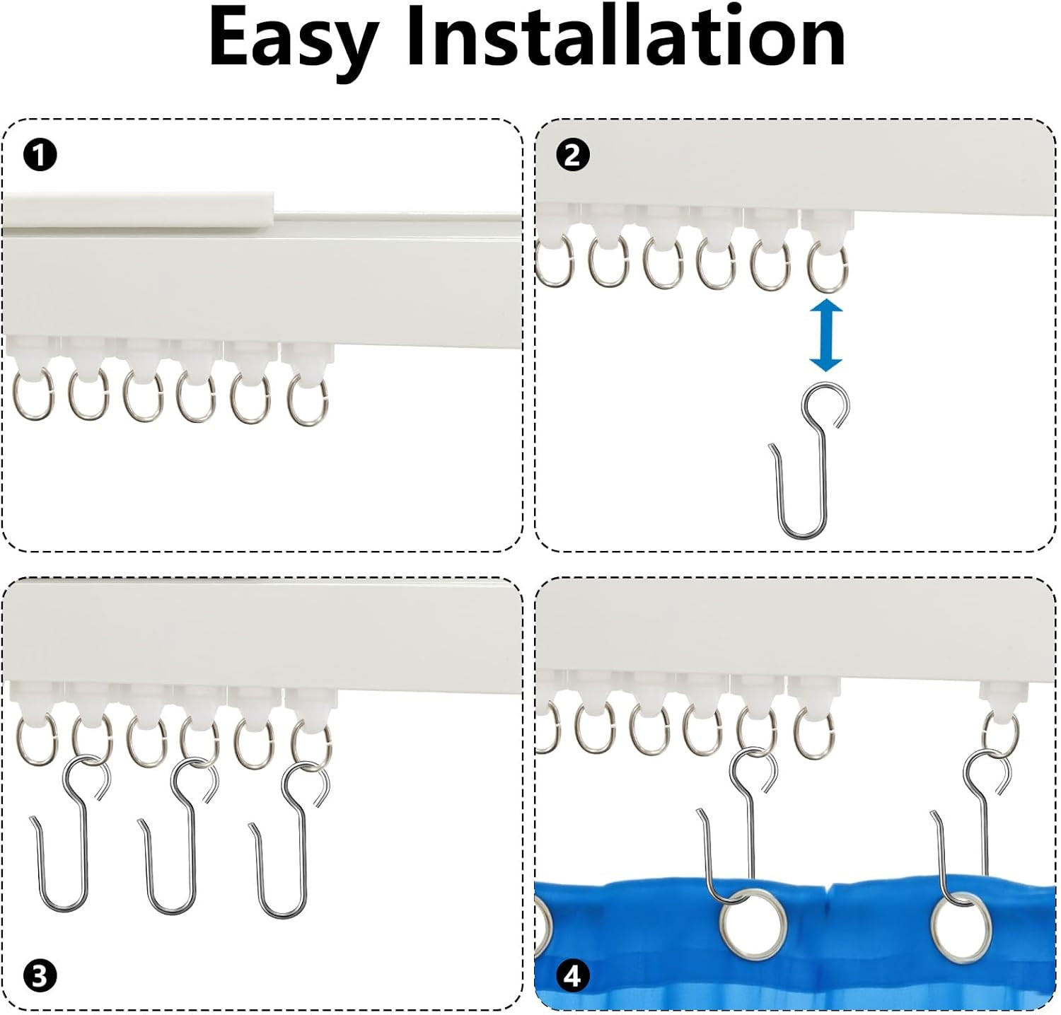 Curtain Tracks Ceiling Wall Mounted White Thickened Style Curtain Tracks with Ho