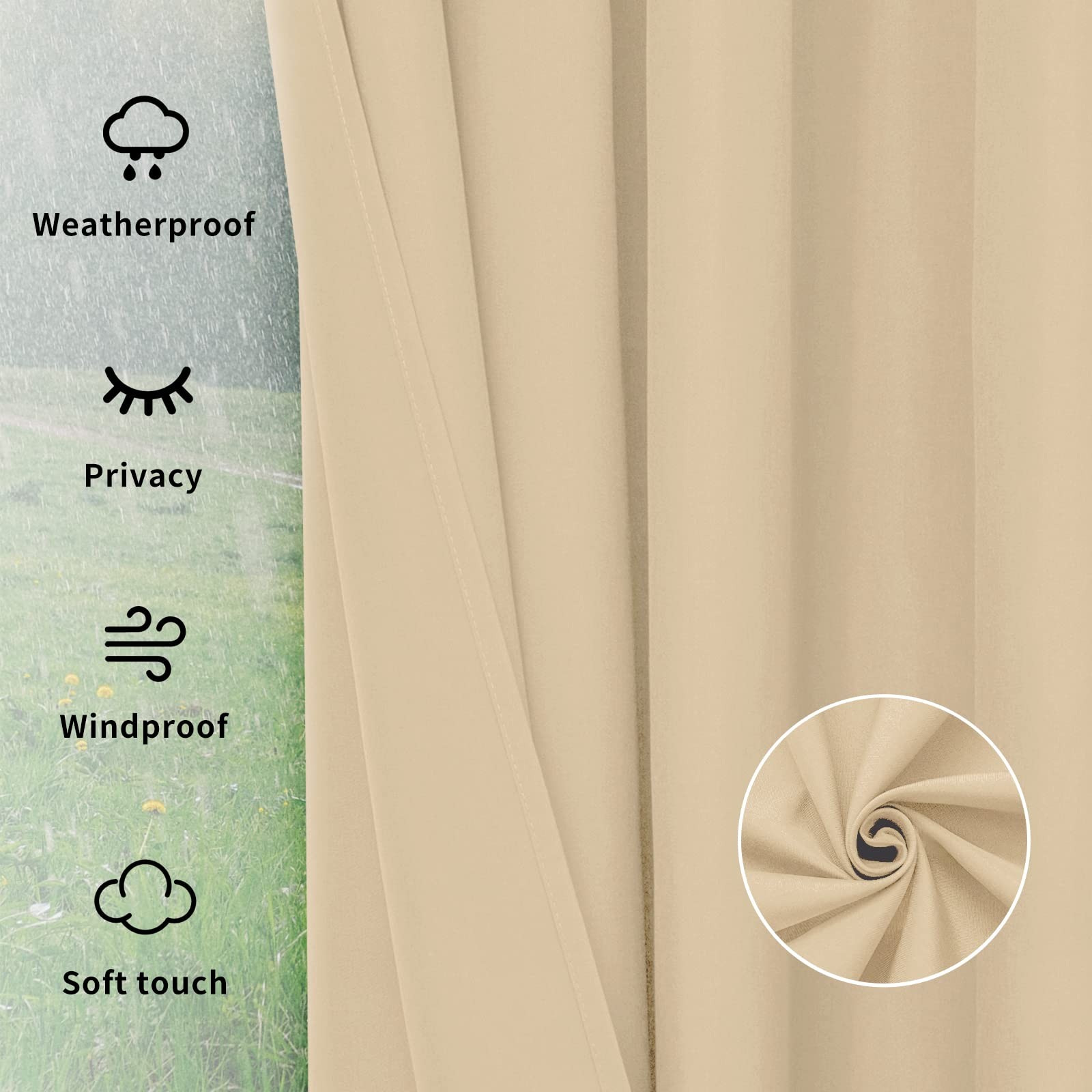Outdoor Curtains Waterproof Windproof Weatherproof Curtain for Patio, Cabana, Po