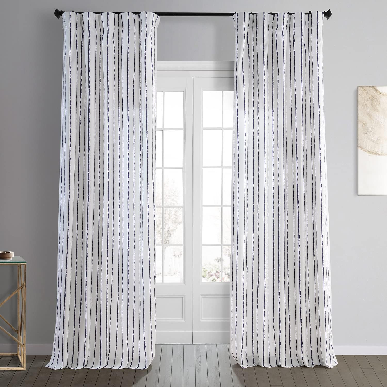 Luxury 96″ Abstract Striped Room Darkening Curtains – White & Blue 50W x 96L