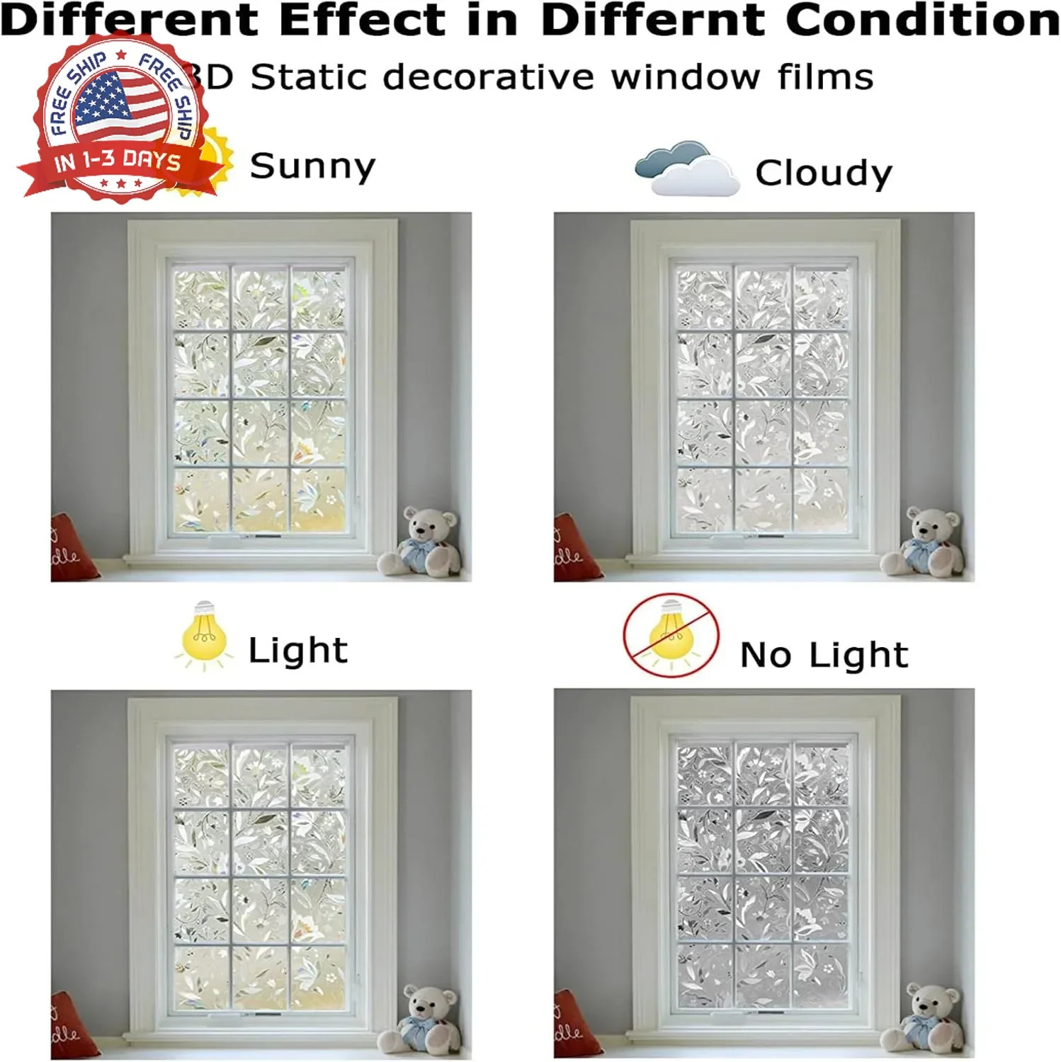 LEMON CLOUD Window Film, Decorative Window Privacy Film, 3D Stained Glass Window