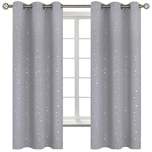 Blackout Curtains for Kid’s Bedroom – Star 42″W x 63″L (Pack of 2) Light Grey