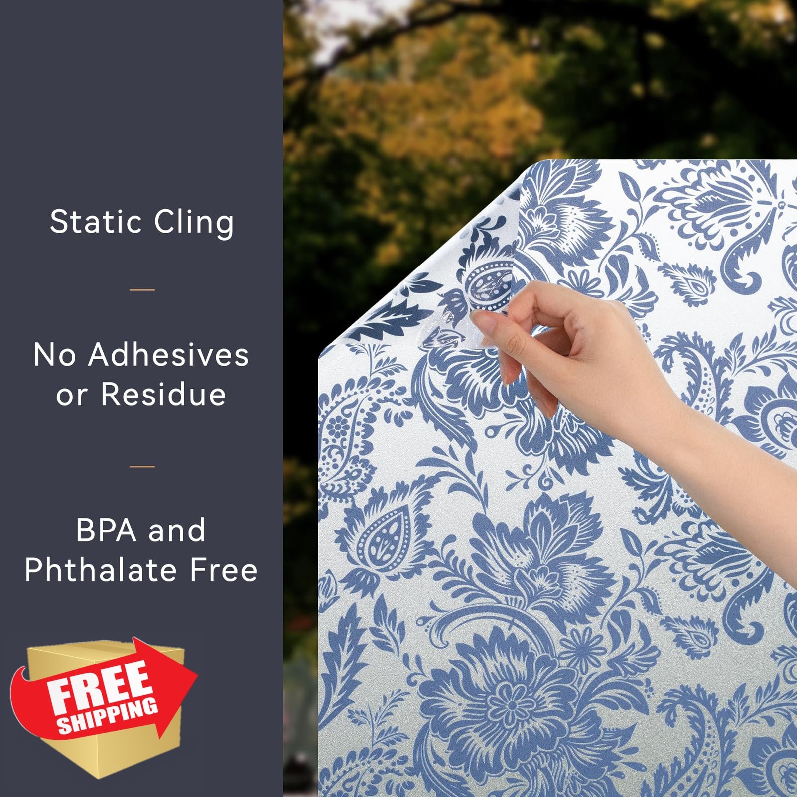 DKTIE Blue Stained Glass Window Film 17.7×78.7in Privacy